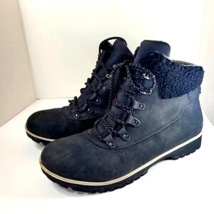 JBU Women's Black Faux Leather Lace Up Booties 10M